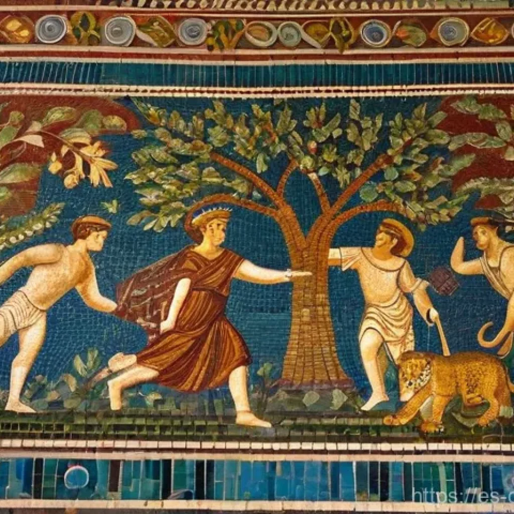 파포스 고고학 공원 - **Prompt 1: The House of Dionysus Mosaic**
    "A stunning, highly detailed image of a vibrant ancie...