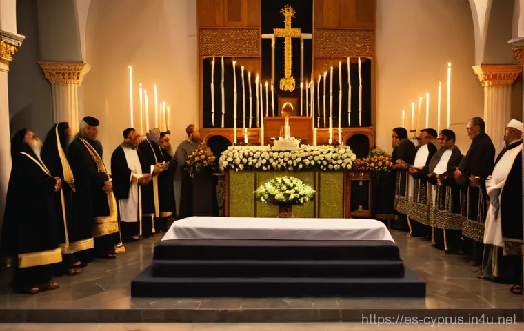 키프로스의 전통 장례식 - **Cypriot Community Vigil in a Traditional Home:**
    A poignant scene depicting a traditional Cypr...