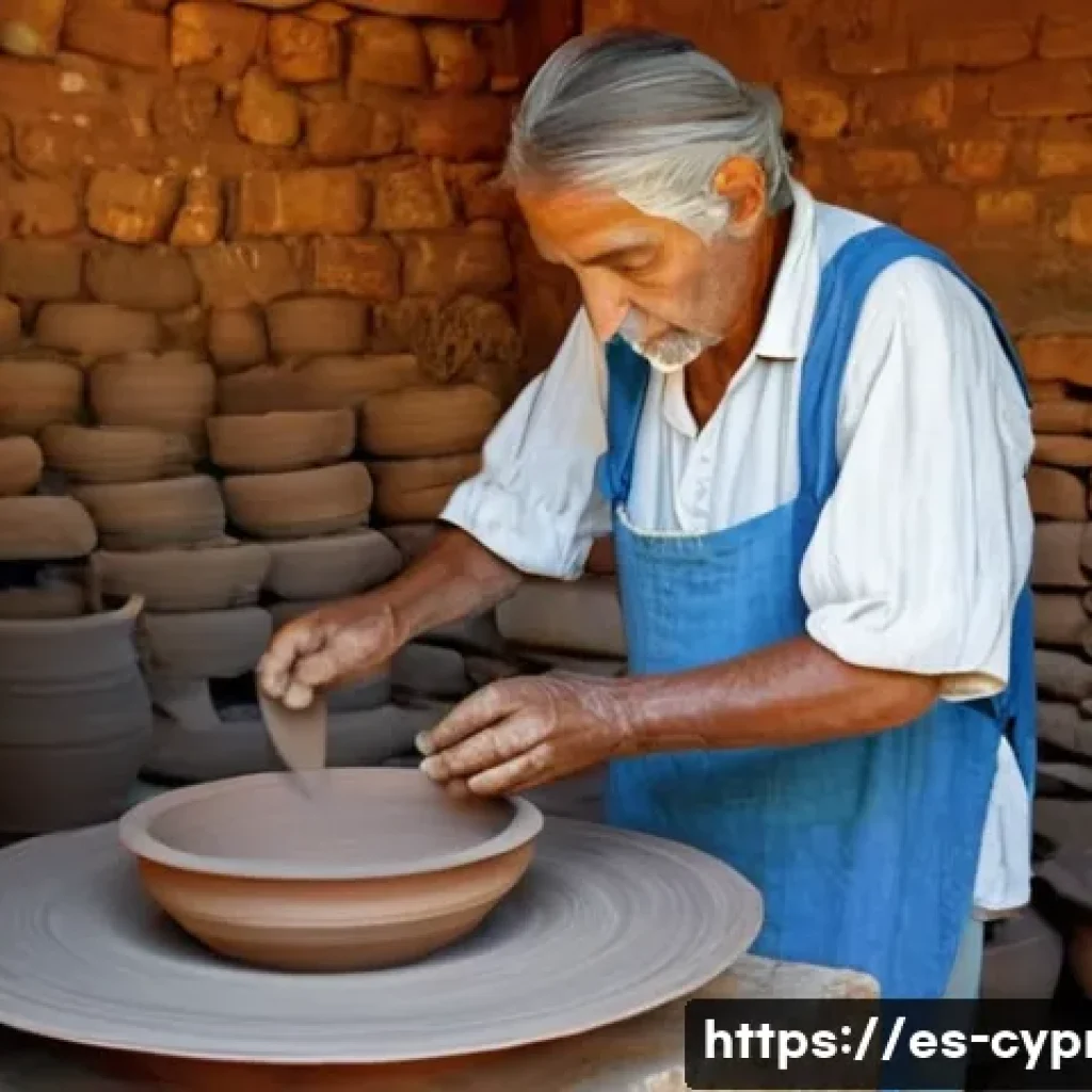 키프로스의 도자기 역사 - **Prompt:** A skilled ancient Cypriot artisan, dressed in simple, modest linen clothing typical of t...