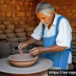 키프로스의 도자기 역사 - **Prompt:** A skilled ancient Cypriot artisan, dressed in simple, modest linen clothing typical of t...