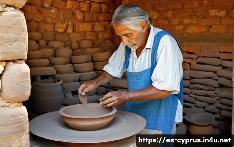 키프로스의 도자기 역사 - **Prompt:** A skilled ancient Cypriot artisan, dressed in simple, modest linen clothing typical of t...