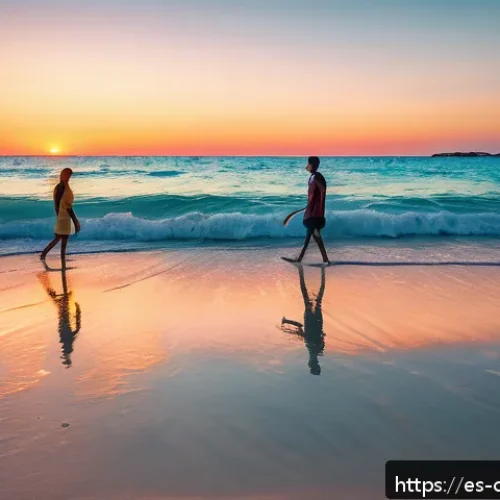 키프로스 신혼여행지 베스트 - A serene coastal scene at Nissi Beach, Ayia Napa, during sunset with a couple walking hand in hand a...
